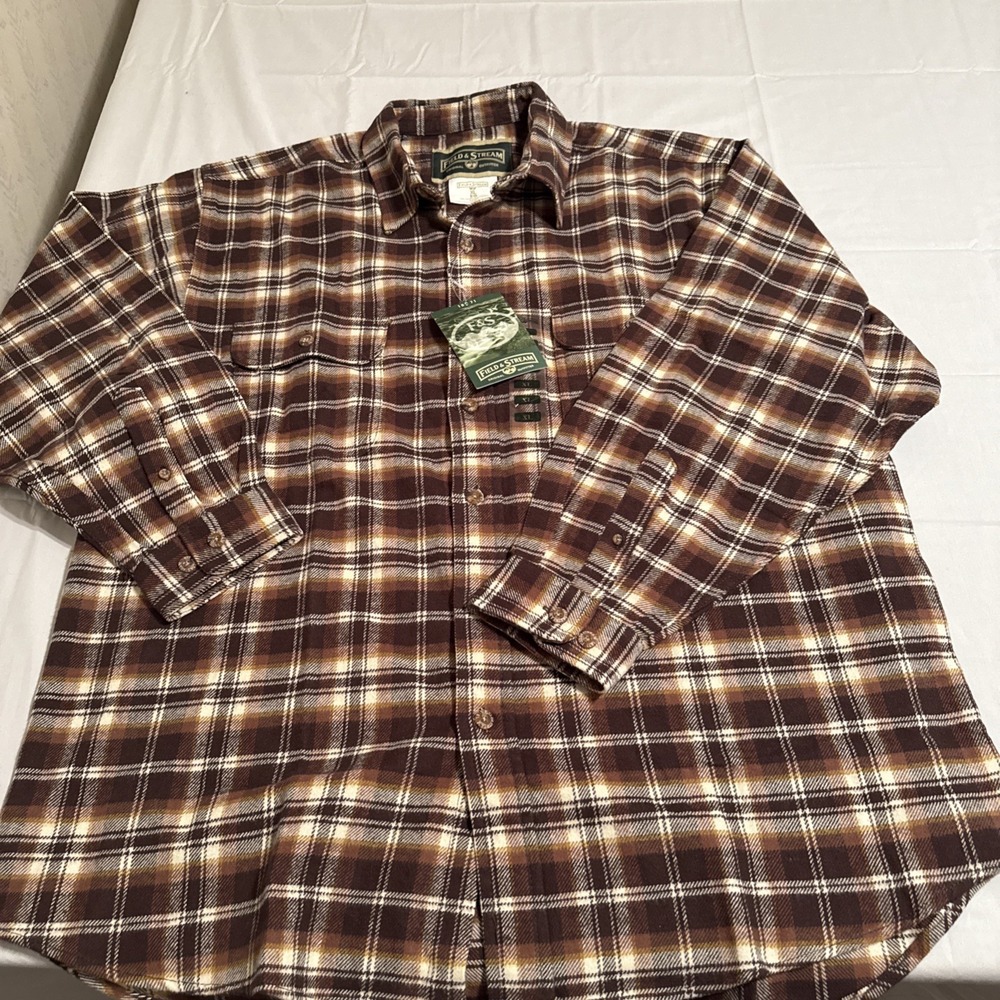 FLANNEL SHIRT MENS XL Field & Stream Heavy CHOC/ BRN Button Front  Cotton NWT